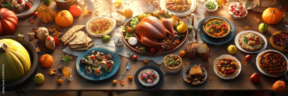 Fototapeta premium Thanksgiving is when the family comes together to celebrate eating a special meal, such as turkey. 