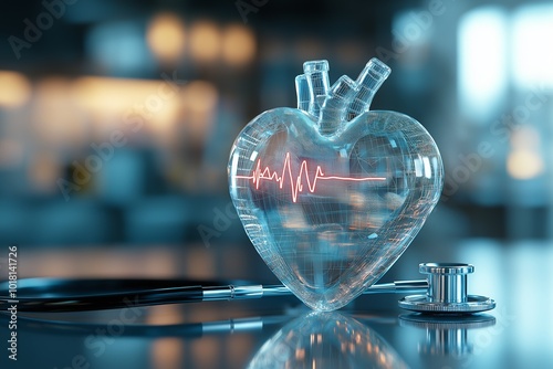 Digital Heartbeat Display with Stethoscope Symbolizing Modern Cardiac Healthcare and Diagnostics