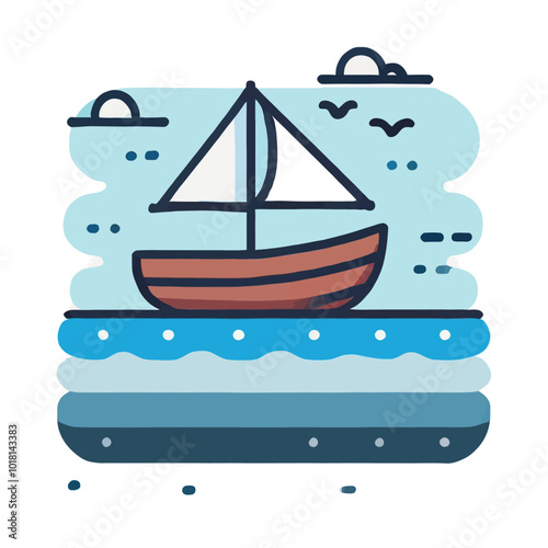 cartoon of a boat sailing on ocean waves