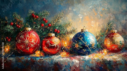 Fototapeta Naklejka Na Ścianę i Meble -  Christmas Ornaments Painting.