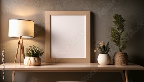 Stylish Mock-Up Frame Displayed in a Cozy Home Interior Background, Ideal for Showcasing Art, Photography, or Personal Touches in Warm and Inviting Living Spaces