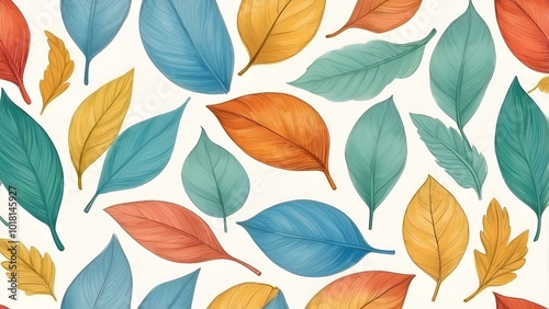 Wallpaper Mural Simple background with green, blue, and brown autumn leaves Torontodigital.ca