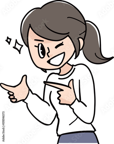 商品を手に持っておススメする女の子