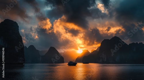 Misty Dawn Over Emerald Ha Long Bay Waters