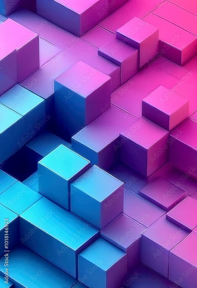 vertical video of Abstract geometric 3D cubes in blue and pink gradient, Conceptual Design for Modern Graphics vertical video of Abstract geometric 3D cubes in blue and pink gradient, Conceptual Design for Modern Graphics