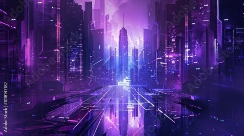 Wallpaper Mural Futuristic Cityscape with Neon Lights Torontodigital.ca