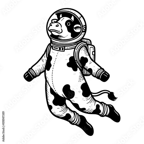 cow astronaut wearing a spacesuit funny sketch
