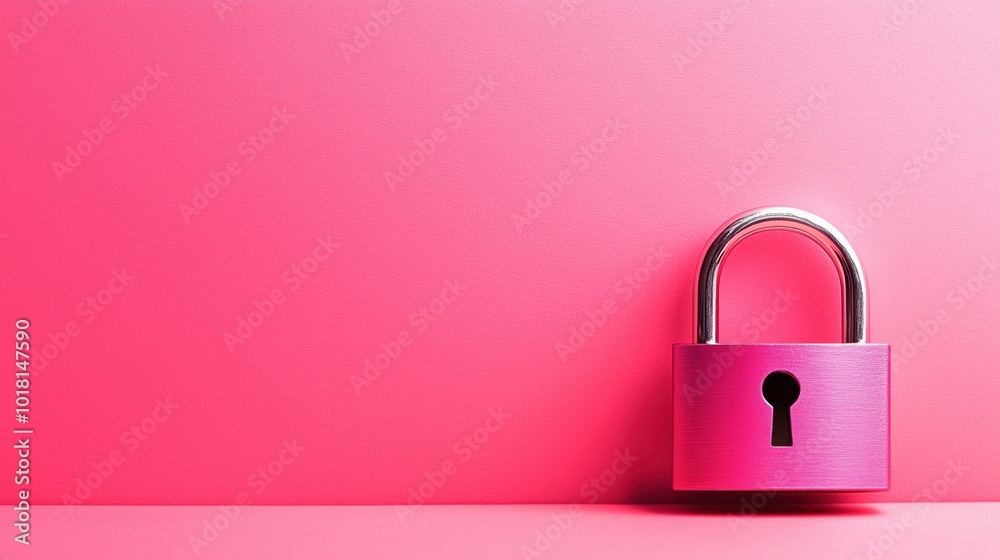 Pink padlock on pink background, minimalistic design