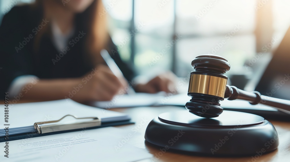 Gavel, business setting, soft focus background Gavel, business setting, soft focus background