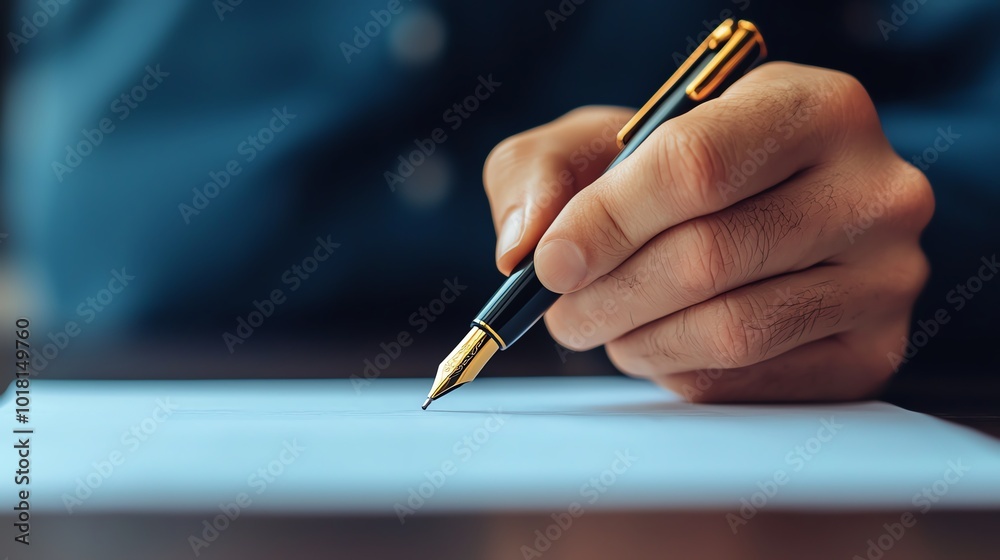 Hand holding a pen over blank paper Hand holding a pen over blank paper