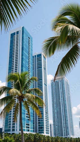 Miami skyline with palms Tropical Urban TravelReal Estate Theme