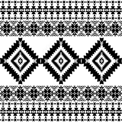 American seamless black white tribal ethnic native pattern.Traditional Navajo,Aztec,Apache,Southwest style fabric pattern.Abstract vector motif.For fabric,clothing,blanket,carpet,woven,wrap,decoration