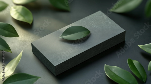 A leaf is placed on top of a black stone photo