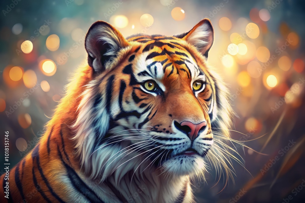 Fototapeta premium Hand Drawn Wild Tiger Vector Head in Bokeh Effect for Stunning Wildlife Art and Design