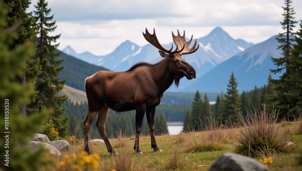 Fototapeta premium MooseElk portrayed realistically within wilderness landscape
