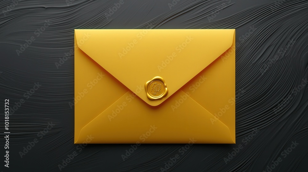 Golden Envelope with Wax Seal on Black Background Golden Envelope with Wax Seal on Black Background