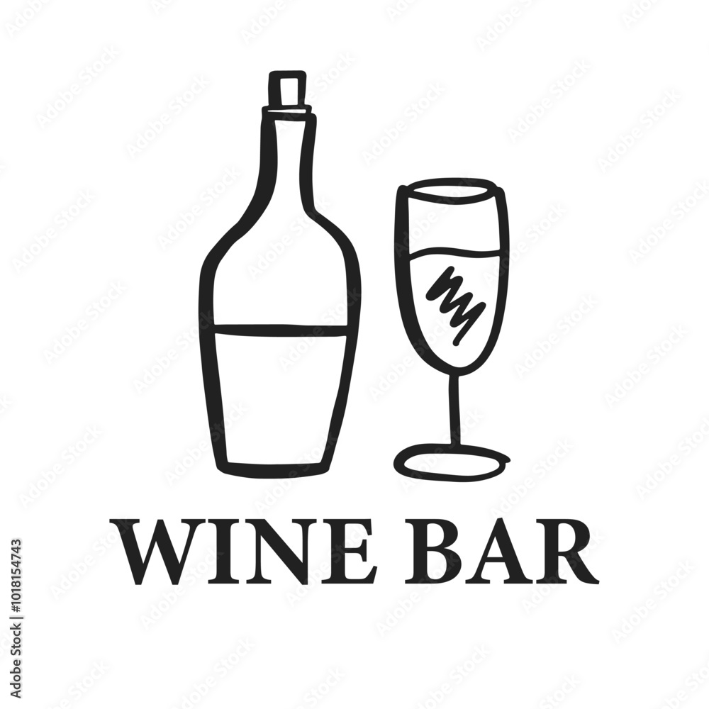 Wine Bar Outline Sketch Logo Design Template Wine Bar Outline Sketch Logo Design Template