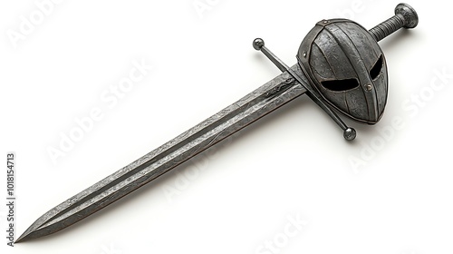 Medieval Sword and Helmet Isolated on White Background