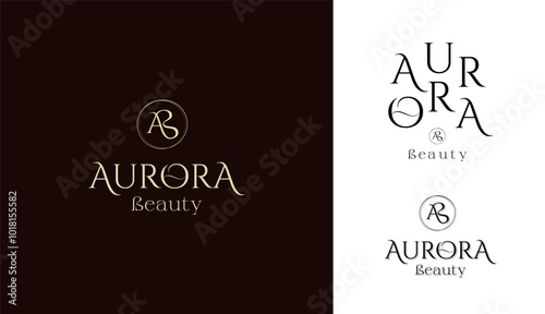 Aurura logo for beauty salon or shop. Includes a monogram of the letters AB, a logomark, a main and an additional version.