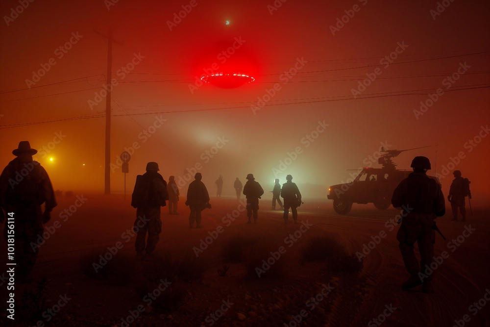 Mysterious ufo encounter and alien abduction with flying saucer generative AI Mysterious ufo encounter and alien abduction with flying saucer generative AI