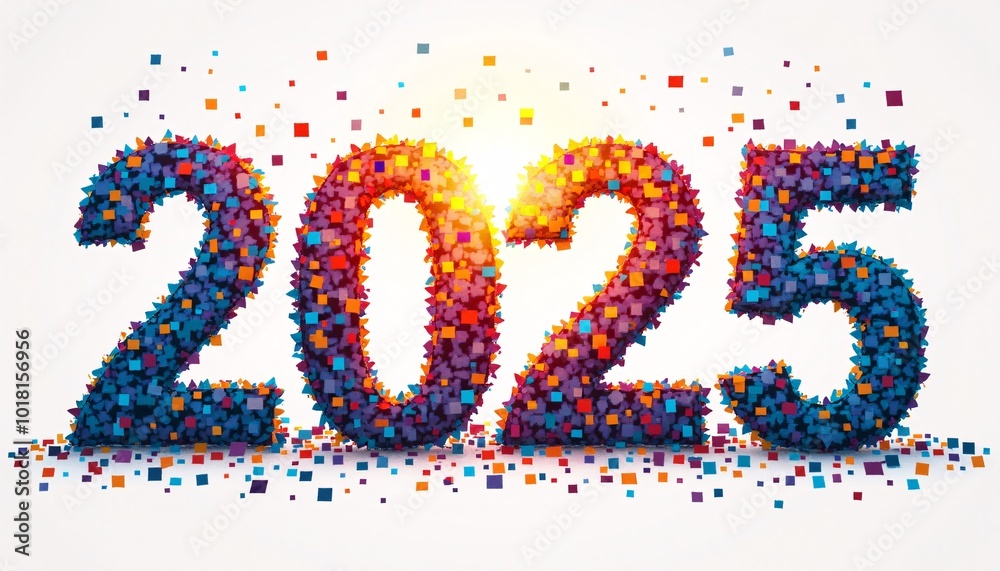 The year “2025” designed as a mosaic made of tiny, colorful squares or triangles The year “2025” designed as a mosaic made of tiny, colorful squares or triangles