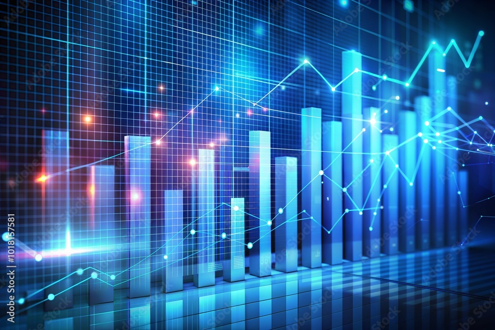 Blue-themed financial chart with upward market trend Blue-themed financial chart with upward market trend