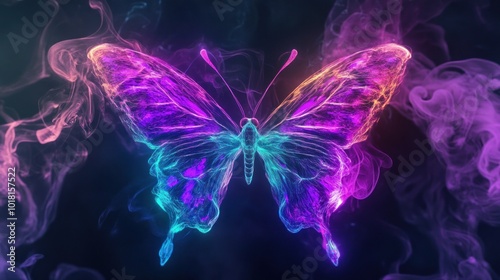 Glowing Butterfly in Smoke photo