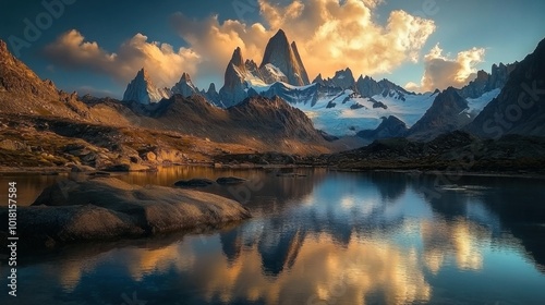 Patagonian Majesty: Dawn Breaks on Fitz Roy's Granite Slopes