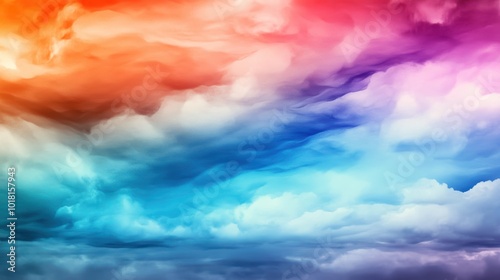 Vibrant gradient clouds in shades of orange, pink, purple, and blue.