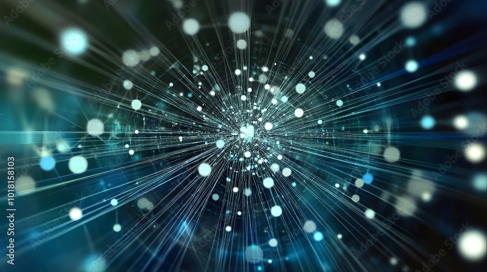 Fototapeta premium Abstract Blue and Green Technology Background with Lights and Lines