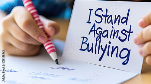 I Stand Against Bullying Sign with Handwriting, AI photo