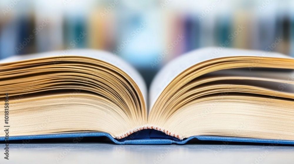 Open Book with Blurred Background in Library, AI Open Book with Blurred Background in Library, AI