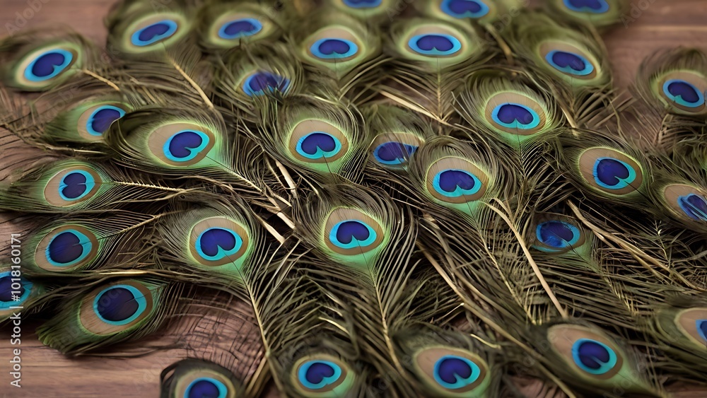 Obraz premium A bunch of peacock feathers used in Vastu to promote peace, harmony, and protection. Ideal for placing in living rooms or prayer areas to clear negative energy.
