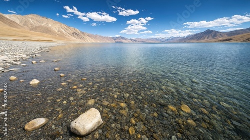 Serene Horizon of Pangong Tso at Dawn Breaks photo