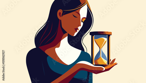 woman with hourglass time sand hour flat design illustration