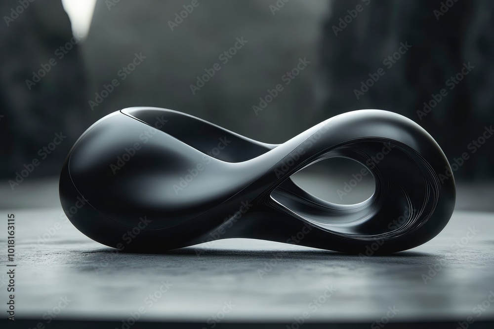 A Black, Abstract, Curved Sculpture with a Hole in the Center A Black, Abstract, Curved Sculpture with a Hole in the Center