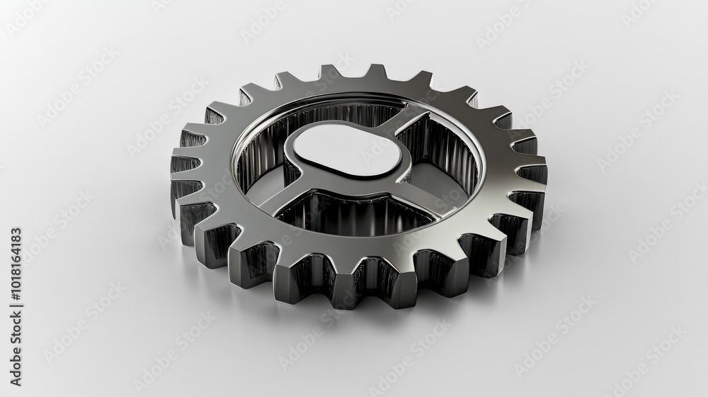 Metallic gear with inner spoke design on a plain white surface Metallic gear with inner spoke design on a plain white surface