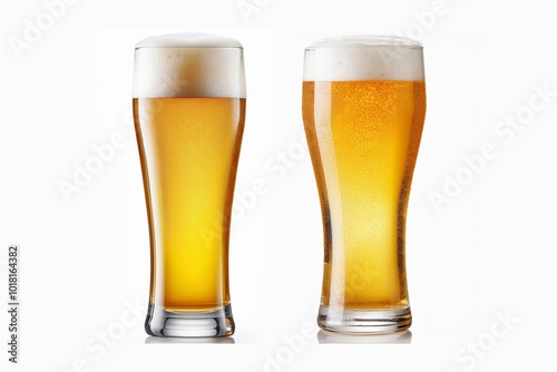 Close up of Glasses of chilled white beer isolated on white background. 