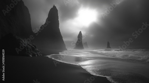 Stormy Icelandic Coast in Dramatic Black and White