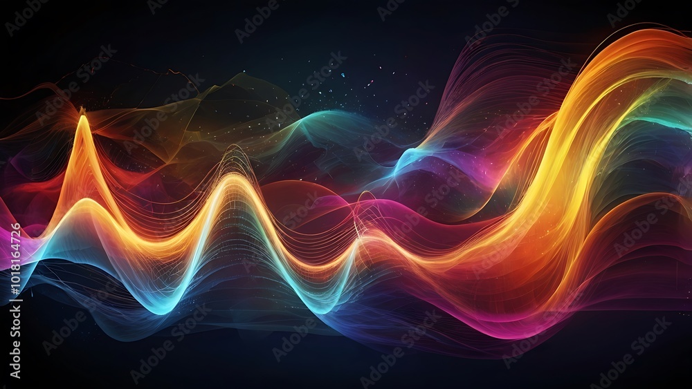 Fototapeta premium A vibrant digital art piece showing colorful sound waves in motion, symbolizing the beauty of music and sound frequencies. Ideal for music enthusiasts and audiophiles.