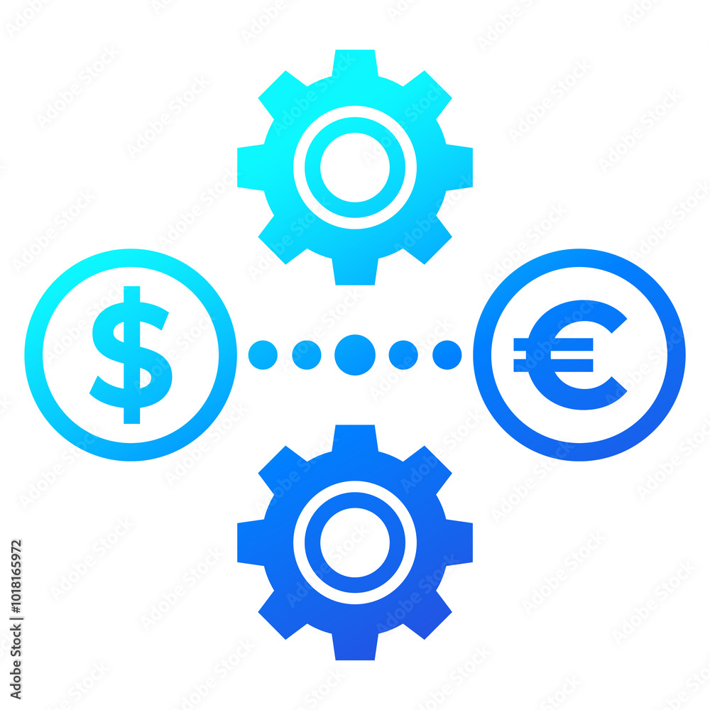 dollar to euro exchange icon with gears dollar to euro exchange icon with gears
