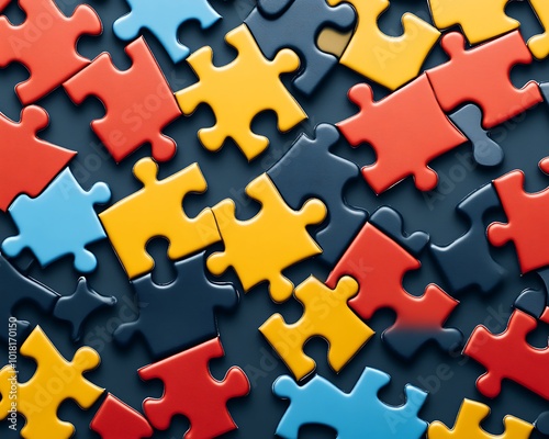 Colorful jigsaw puzzle pieces arranged in a close-up shot, representing teamwork, problem solving, and completion.