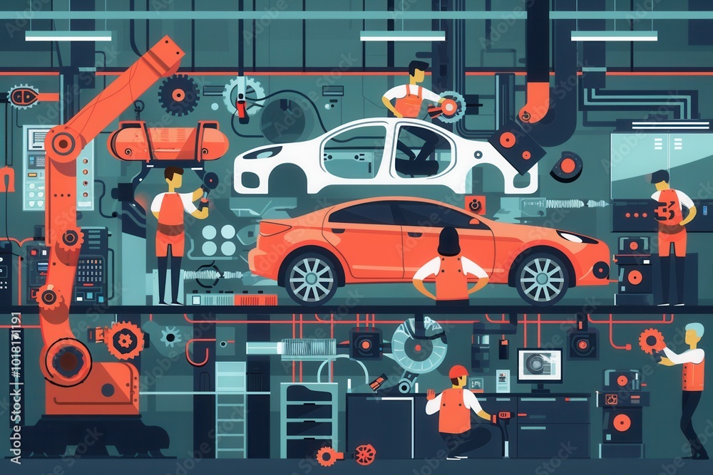 Skilled workers utilize advanced machinery to manufacture essential car parts while ensuring quality and precision in the assembly process. Generative AI Skilled workers utilize advanced machinery to manufacture essential car parts while ensuring quality and precision in the assembly process. Generative AI