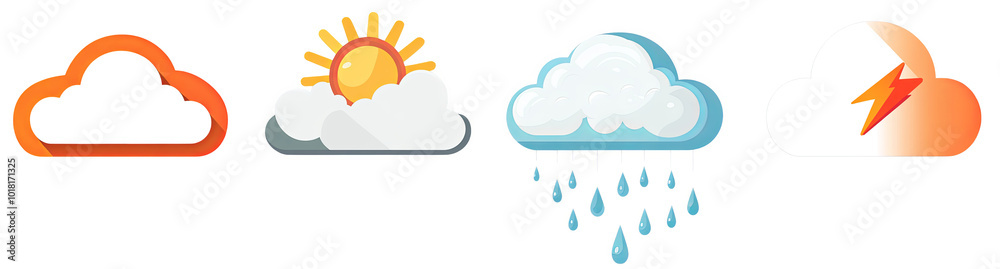 Colorful weather icons including clouds sun rain and lightning transparent background Colorful weather icons including clouds sun rain and lightning transparent background