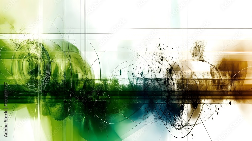 Obraz premium Abstract Green and Brown Grunge Background with Lines and Circles