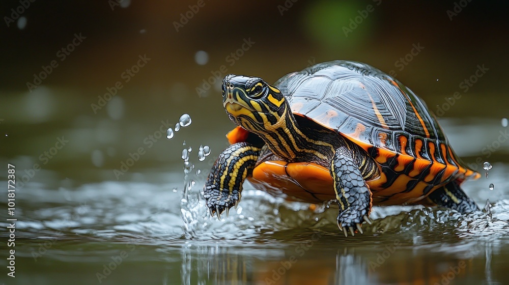 Obraz premium Turtle Splashing in Water
