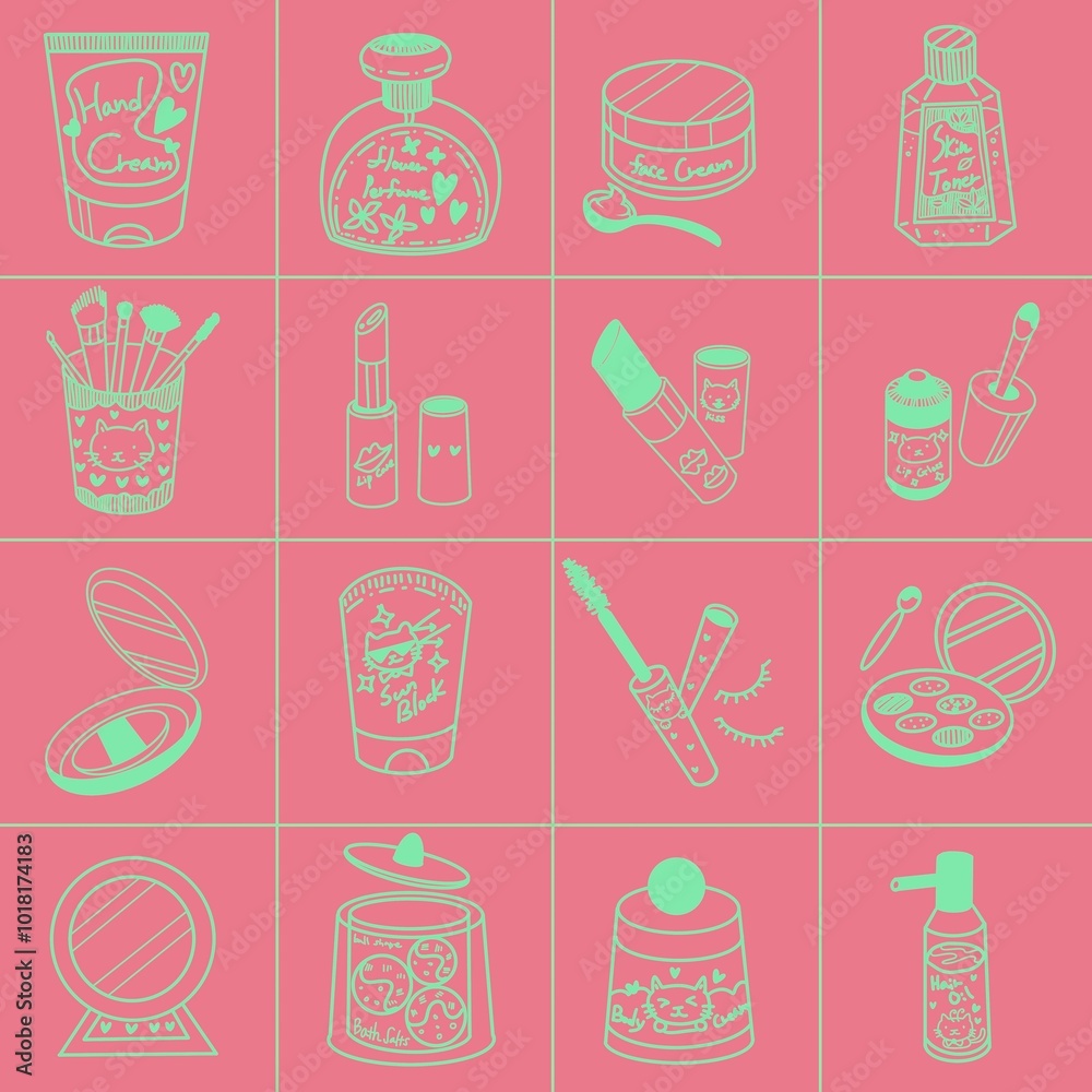 Background design about beauty items with light green single lined style. 