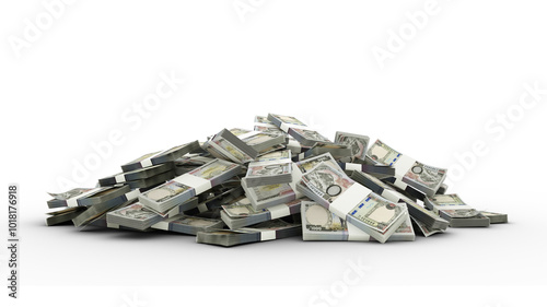 3D Stack of 1000 Nepalese rupee notes isolated on transparent background