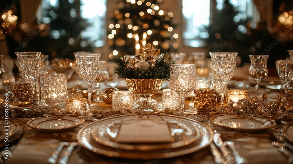 Festive Golden Table Setting. Festive Golden Table Setting.