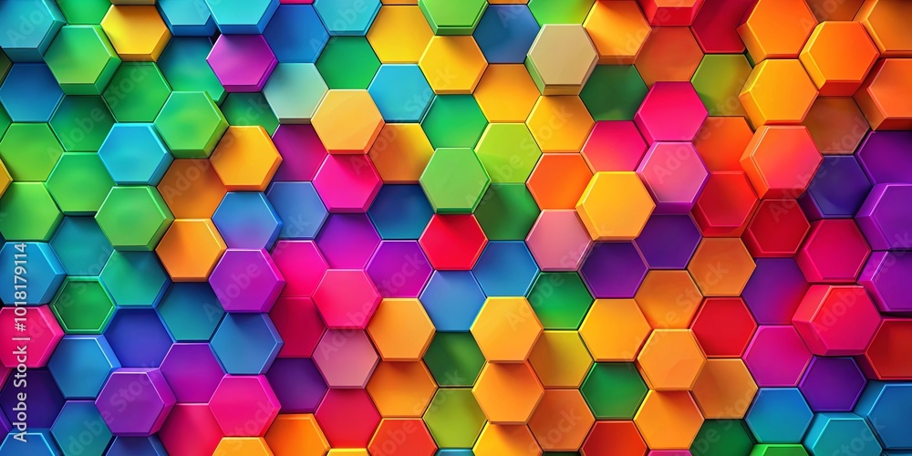 A vibrant and colorful honeycomb pattern with a 3D effect, featuring a spectrum of hues and geometric shapes that create a captivating visual experience. A vibrant and colorful honeycomb pattern with a 3D effect, featuring a spectrum of hues and geometric shapes that create a captivating visual experience.